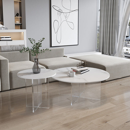 Mesa de cóctel de pizarra y acrílico mesa de café redonda blanca moderna