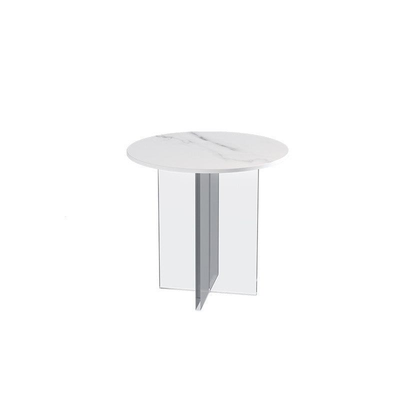 Table de cocktail en ardoise et acrylique Table basse ronde blanche moderne