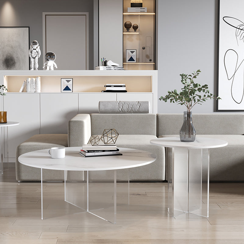 Table de cocktail en ardoise et acrylique Table basse ronde blanche moderne