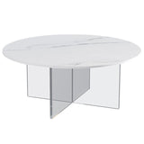 Tavolino da cocktail ardesia e acrilico moderno tavolino rotondo bianco