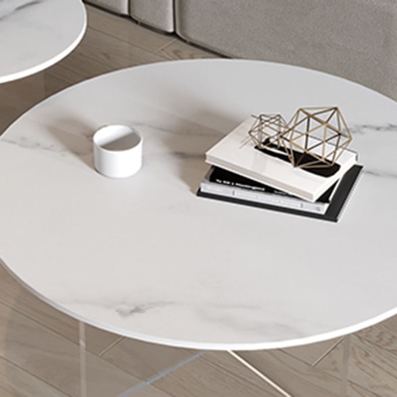 Table de cocktail en ardoise et acrylique Table basse ronde blanche moderne