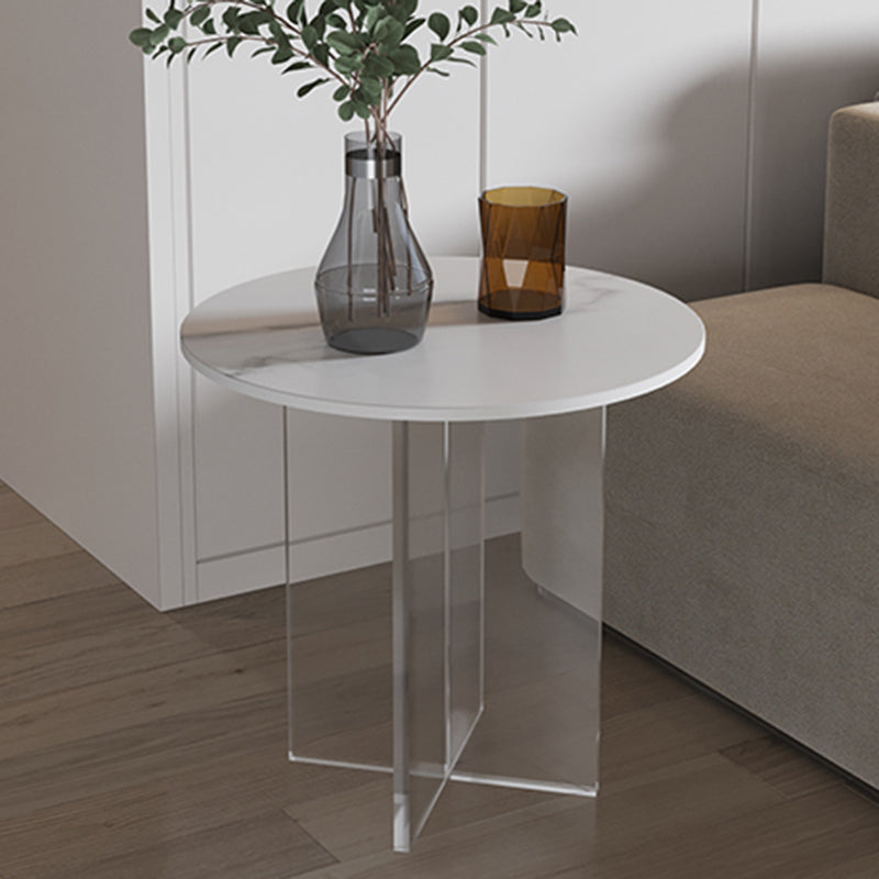 Table de cocktail en ardoise et acrylique Table basse ronde blanche moderne