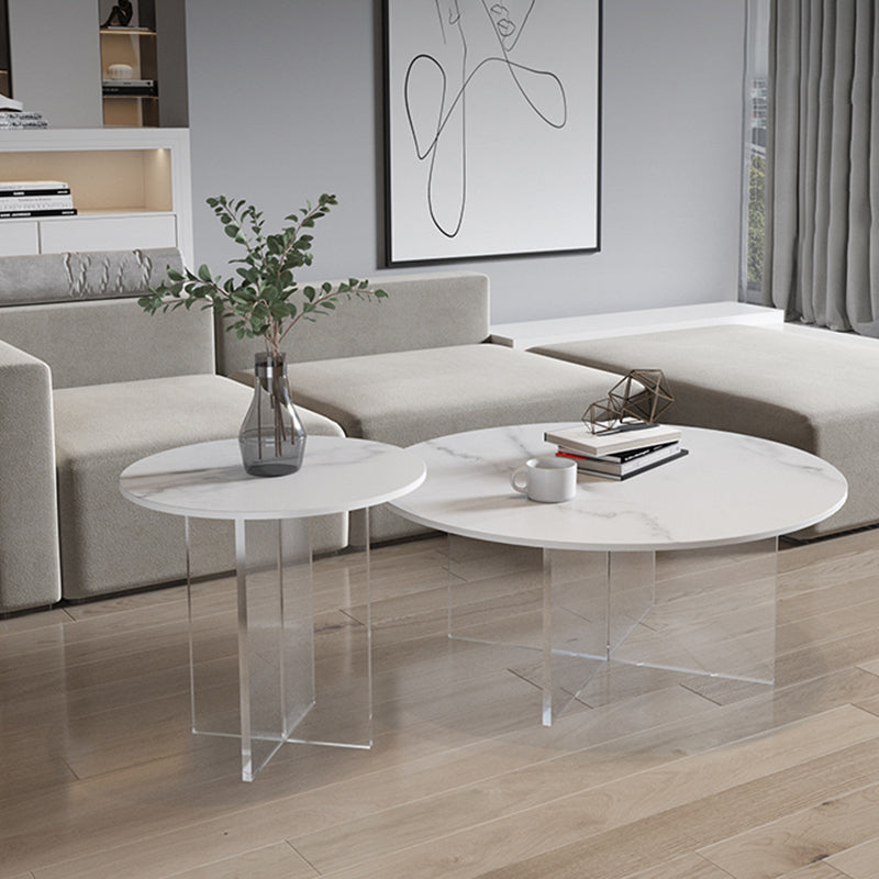 Table de cocktail en ardoise et acrylique Table basse ronde blanche moderne
