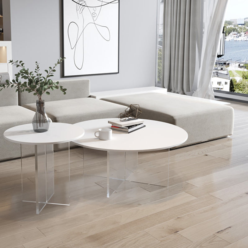 Table de cocktail en ardoise et acrylique Table basse ronde blanche moderne