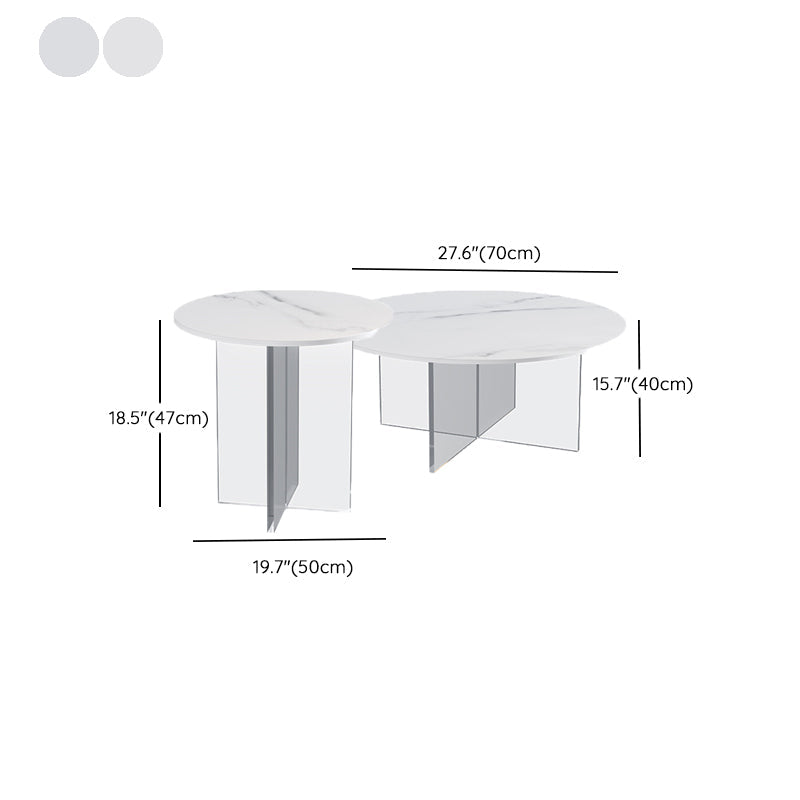 Table de cocktail en ardoise et acrylique Table basse ronde blanche moderne