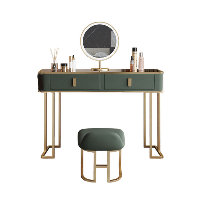 Glass Top Dressing Table Solid Wood Green Make-up Vanity with Drawers