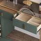 Glass Top Dressing Table Solid Wood Green Make-up Vanity with Drawers