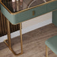 Glass Top Dressing Table Solid Wood Green Make-up Vanity with Drawers
