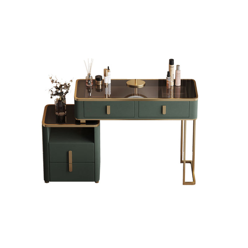 Glass Top Dressing Table Solid Wood Green Make-up Vanity with Drawers