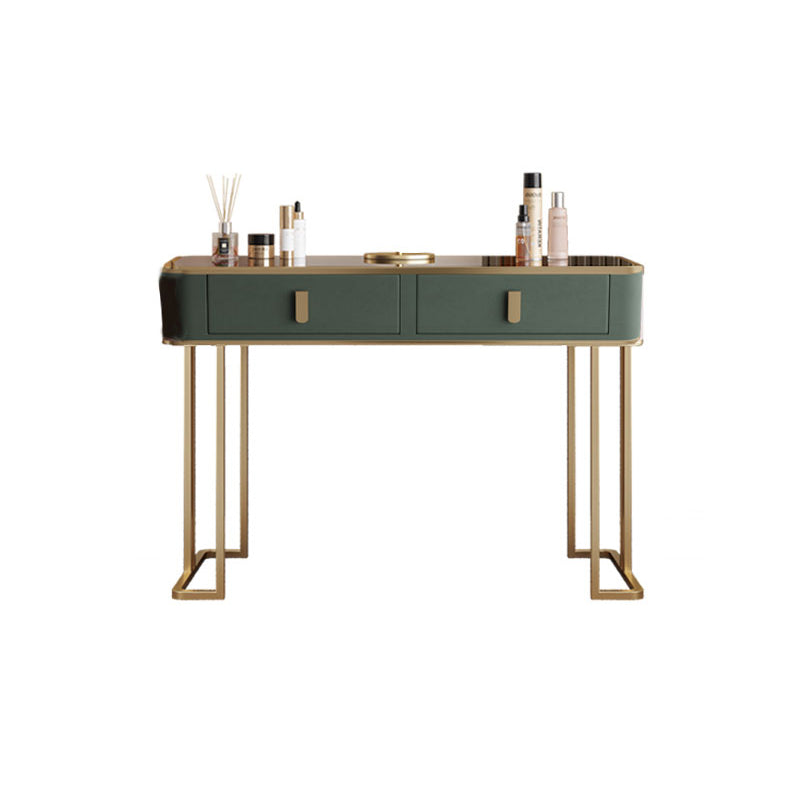 Glass Top Dressing Table Solid Wood Green Make-up Vanity with Drawers