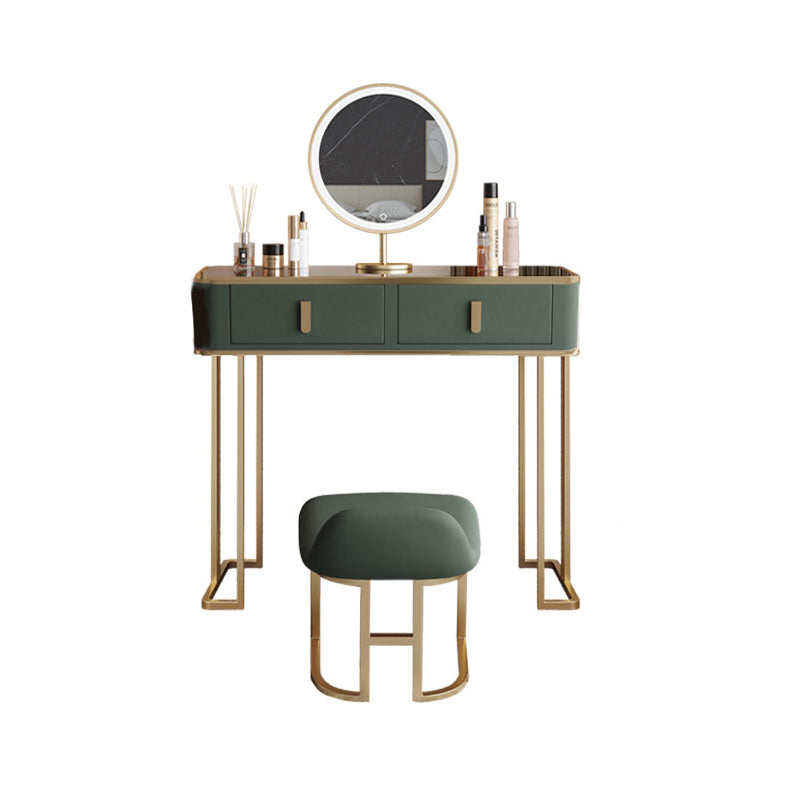 Glass Top Dressing Table Solid Wood Green Make-up Vanity with Drawers