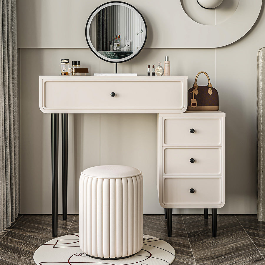 Vanity di trucco da tavolo in legno bianco bianco contemporaneo con cassetti