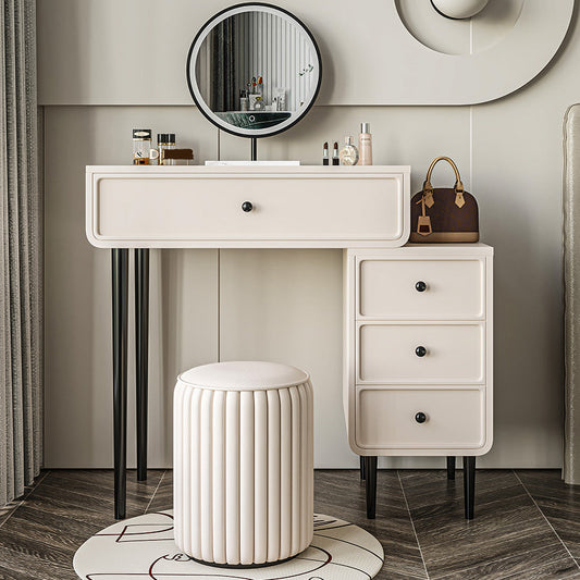 Vanity di trucco da tavolo in legno bianco bianco contemporaneo con cassetti