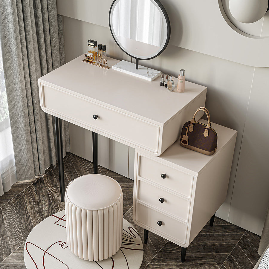 Vanity di trucco da tavolo in legno bianco bianco contemporaneo con cassetti