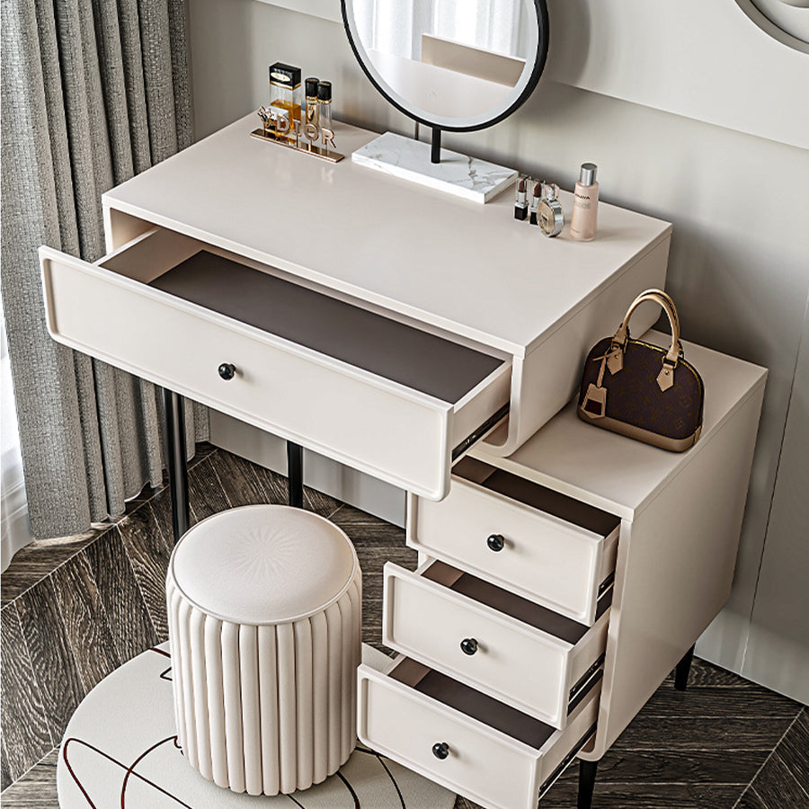 Vanity di trucco da tavolo in legno bianco bianco contemporaneo con cassetti