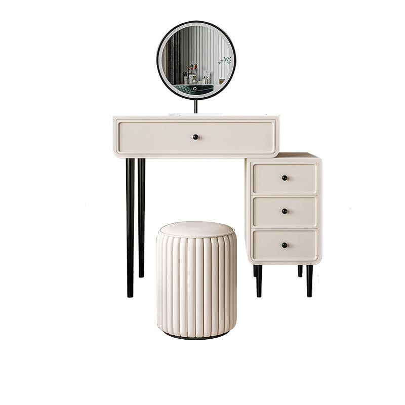 Vanity di trucco da tavolo in legno bianco bianco contemporaneo con cassetti