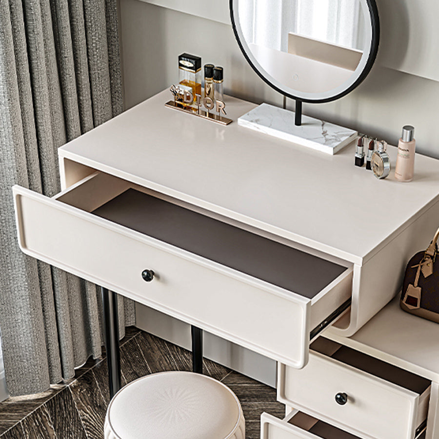 Vanity di trucco da tavolo in legno bianco bianco contemporaneo con cassetti