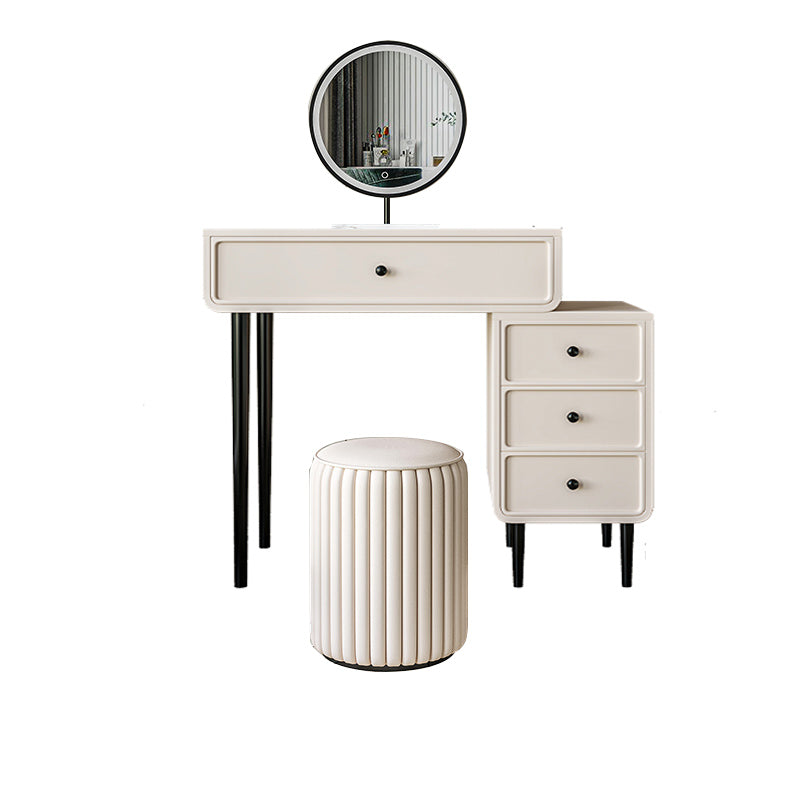 Vanity di trucco da tavolo in legno bianco bianco contemporaneo con cassetti
