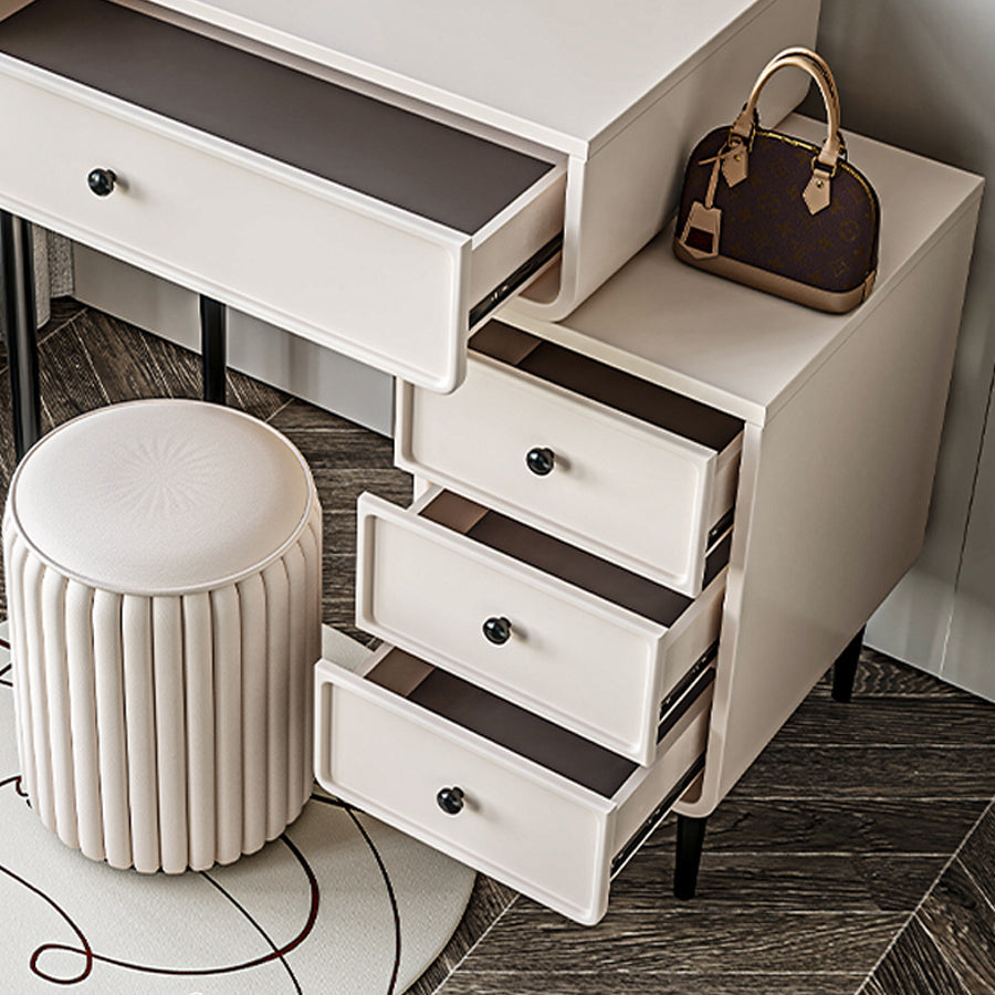 Vanity di trucco da tavolo in legno bianco bianco contemporaneo con cassetti