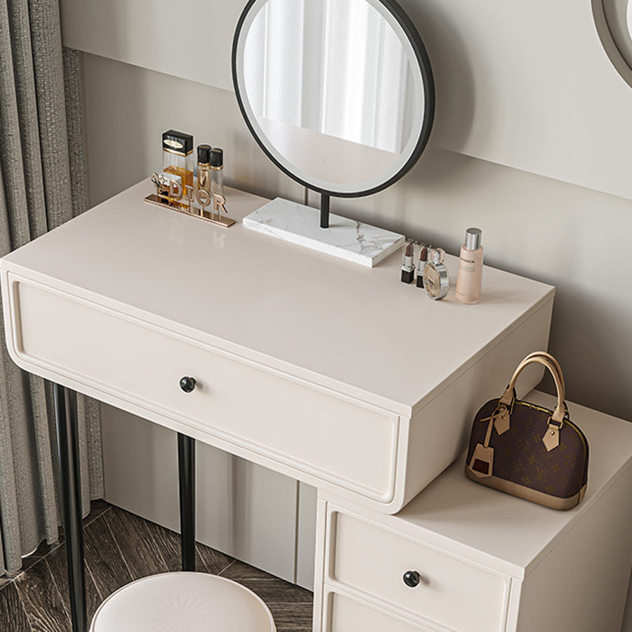 Vanity di trucco da tavolo in legno bianco bianco contemporaneo con cassetti
