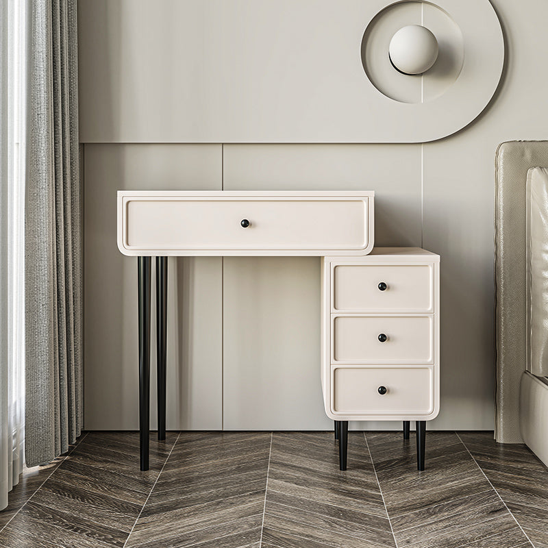 Vanity di trucco da tavolo in legno bianco bianco contemporaneo con cassetti