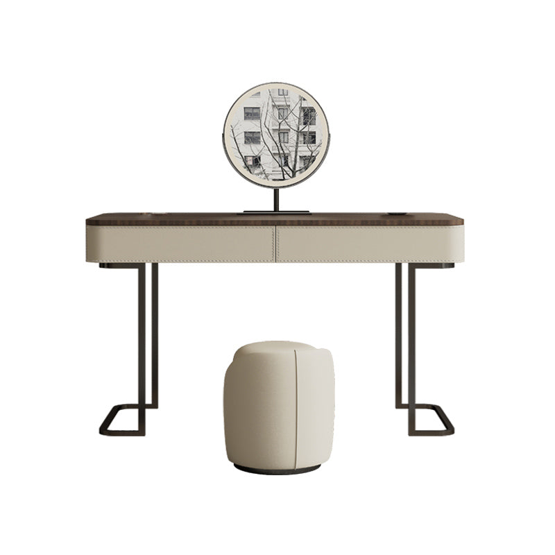 Wooden Make-up Vanity White Makeup Vanity Desk Table with Drawers Makeup Vanity & Mirror & Stools 47"L x 18"W x 30"H 2 Clearhalo 'Bedroom Furniture' 'furn' 'furn_makeup_vanities' 'Furniture' 'Makeup Vanities' 'makeup_vanities' 6655295