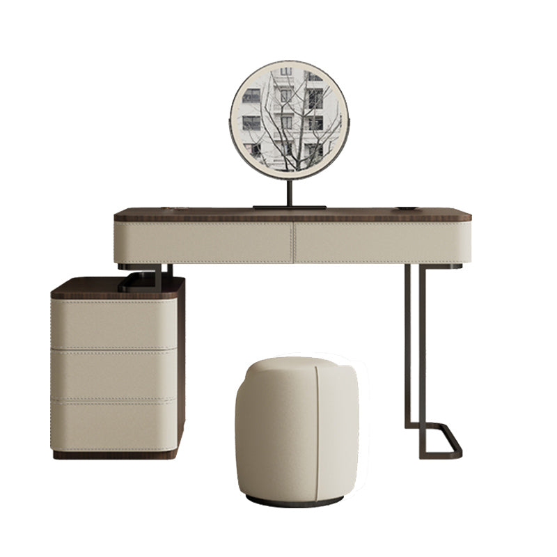 Wooden Make-up Vanity White Makeup Vanity Desk Table with Drawers Makeup Vanity & Mirror & Stools 39"L x 18"W x 30"H 5 Clearhalo 'Bedroom Furniture' 'furn' 'furn_makeup_vanities' 'Furniture' 'Makeup Vanities' 'makeup_vanities' 6655304