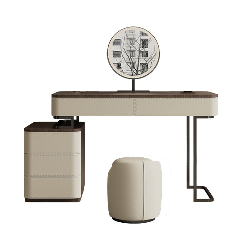 Wooden Make-up Vanity White Makeup Vanity Desk Table with Drawers Makeup Vanity & Mirror & Stools 47"L x 18"W x 30"H 5 Clearhalo 'Bedroom Furniture' 'furn' 'furn_makeup_vanities' 'Furniture' 'Makeup Vanities' 'makeup_vanities' 6655311