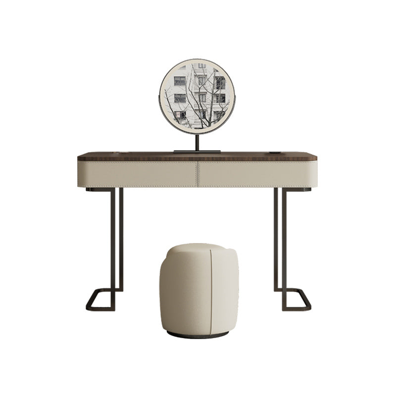 Wooden Make-up Vanity White Makeup Vanity Desk Table with Drawers Makeup Vanity & Mirror & Stools 39"L x 18"W x 30"H 2 Clearhalo 'Bedroom Furniture' 'furn' 'furn_makeup_vanities' 'Furniture' 'Makeup Vanities' 'makeup_vanities' 6655315