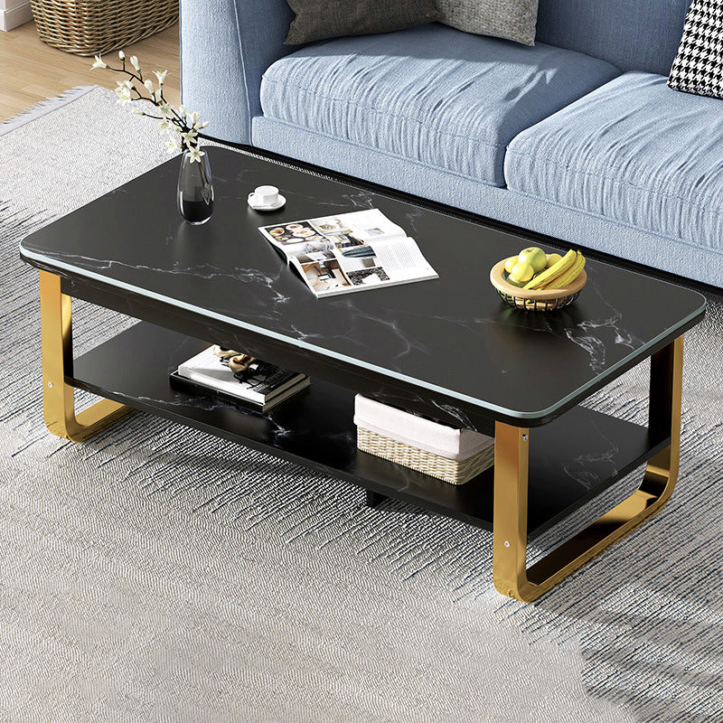 16"H Contemporary Coffee Table Single Wood Coffee Cocktail Table 47"L x 24"W x 16.5"H Black Shelves Included Clearhalo 'Coffee & Accent Tables' 'Coffee Tables' 'coffee_tables' 'furn' 'furn_coffee_tables' 'Furniture' 'Living Room Furniture' 6655325