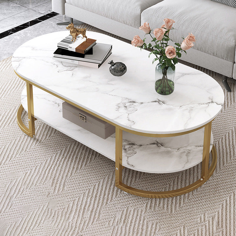 16"H Contemporary Coffee Table Single Wood Coffee Cocktail Table 47"L x 24"W x 16.5"H White Shelves Included Clearhalo 'Coffee & Accent Tables' 'Coffee Tables' 'coffee_tables' 'furn' 'furn_coffee_tables' 'Furniture' 'Living Room Furniture' 6655341