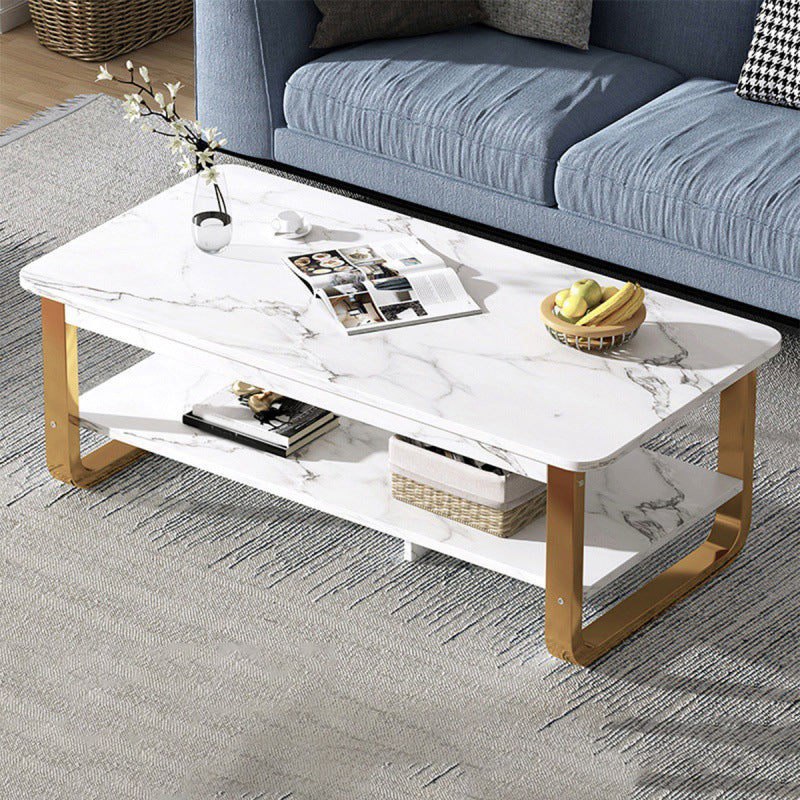 16"H Contemporary Coffee Table Single Wood Coffee Cocktail Table 47"L x 24"W x 16.5"H White Gold Shelves Included Clearhalo 'Coffee & Accent Tables' 'Coffee Tables' 'coffee_tables' 'furn' 'furn_coffee_tables' 'Furniture' 'Living Room Furniture' 6655344