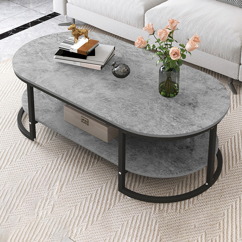 16"H Contemporary Coffee Table Single Wood Coffee Cocktail Table 47"L x 16"W x 16.5"H Dark Grey Shelves Included Clearhalo 'Coffee & Accent Tables' 'Coffee Tables' 'coffee_tables' 'furn' 'furn_coffee_tables' 'Furniture' 'Living Room Furniture' 6655347