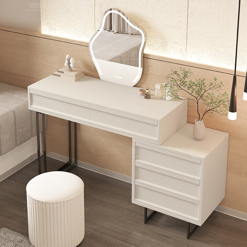 Table de coiffure de vanité contemporaine en beige avec 2/5 tiroirs