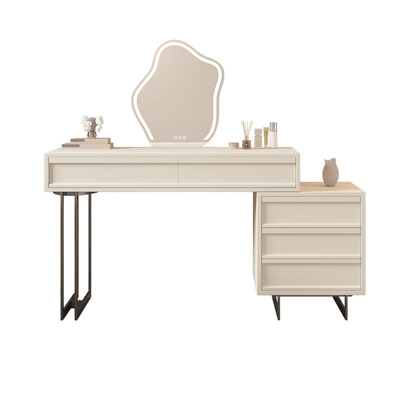 Table de coiffure de vanité contemporaine en beige avec 2/5 tiroirs