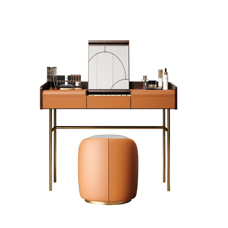 Glam vanità set in pelle top-top con vanità per trucco per camera da letto a specchio a specchio del cassetto