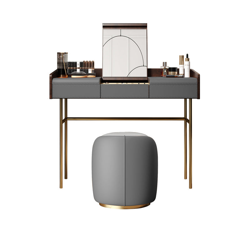 Glam vanità set in pelle top-top con vanità per trucco per camera da letto a specchio a specchio del cassetto