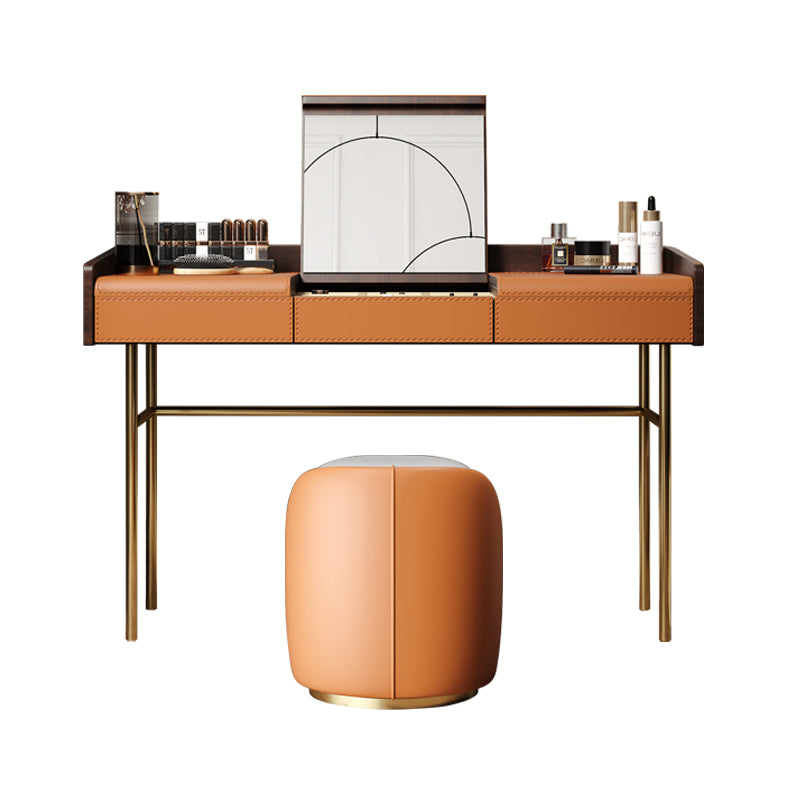 Glam vanità set in pelle top-top con vanità per trucco per camera da letto a specchio a specchio del cassetto