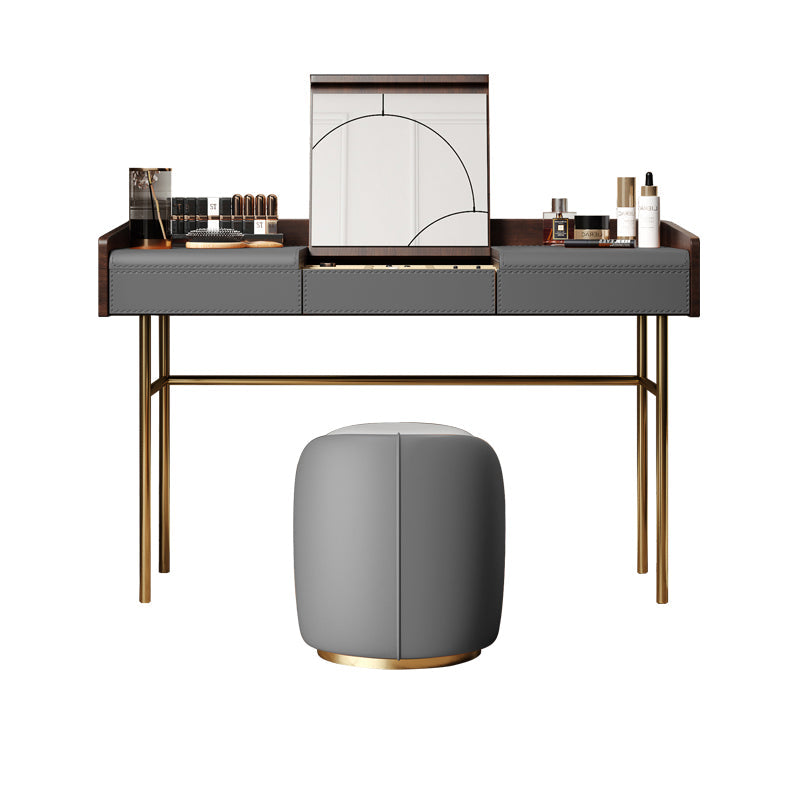 Glam vanità set in pelle top-top con vanità per trucco per camera da letto a specchio a specchio del cassetto