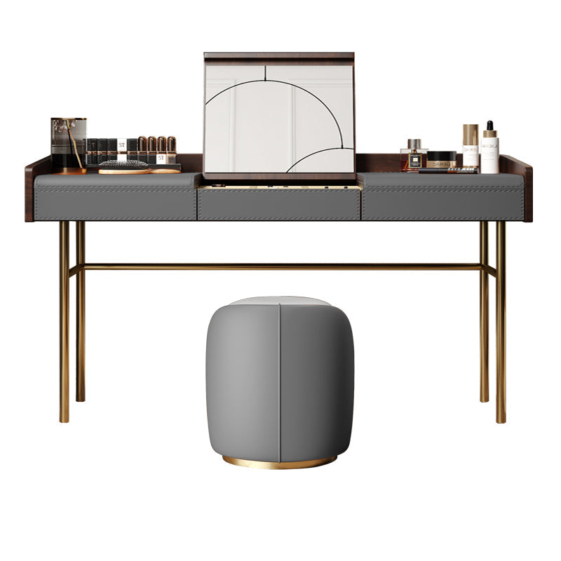 Glam vanità set in pelle top-top con vanità per trucco per camera da letto a specchio a specchio del cassetto