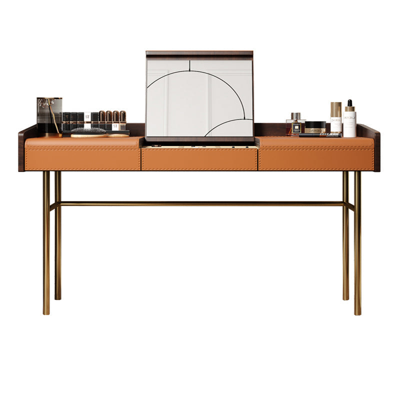 Glam vanità set in pelle top-top con vanità per trucco per camera da letto a specchio a specchio del cassetto