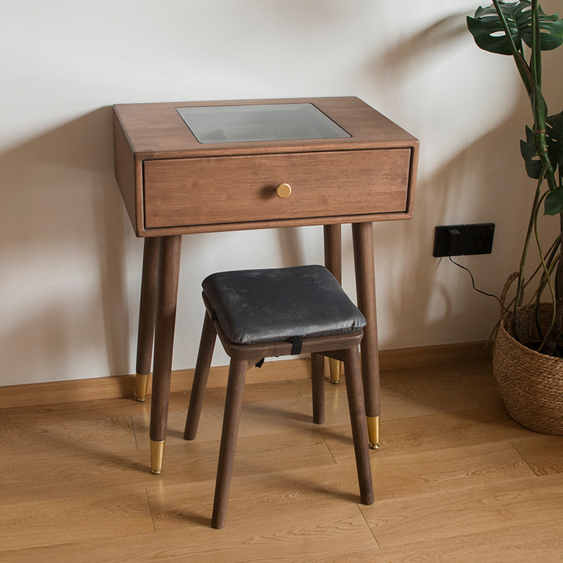 Vanity di trucco contemporaneo con cassetti in legno di gomma marrone