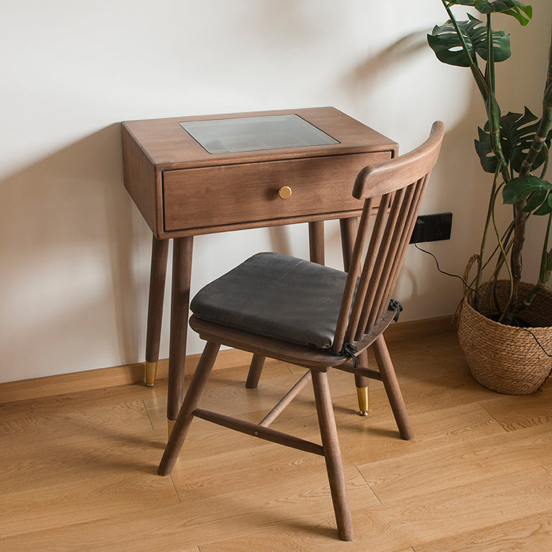 Vanity di trucco contemporaneo con cassetti in legno di gomma marrone