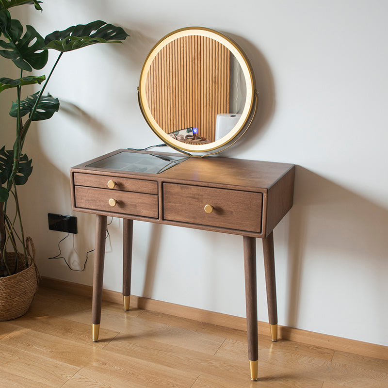 Vanity di trucco contemporaneo con cassetti in legno di gomma marrone