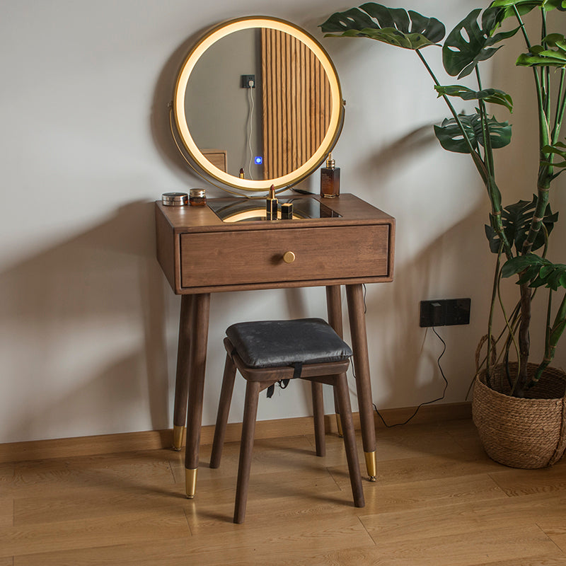 Vanity di trucco contemporaneo con cassetti in legno di gomma marrone