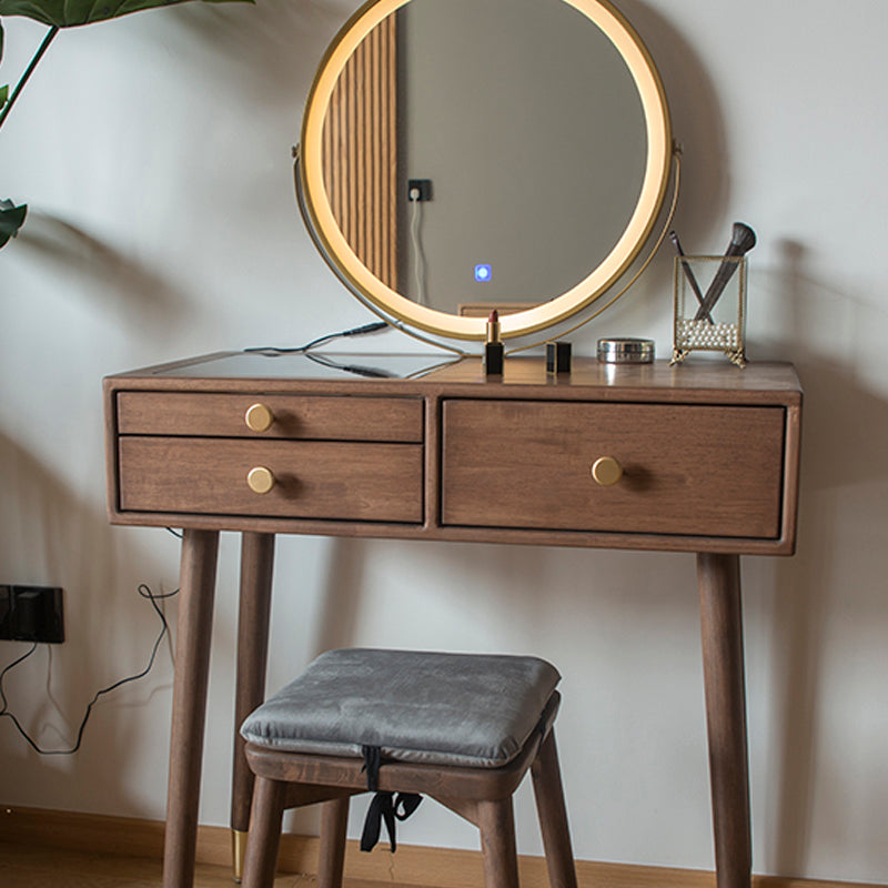 Vanity di trucco contemporaneo con cassetti in legno di gomma marrone