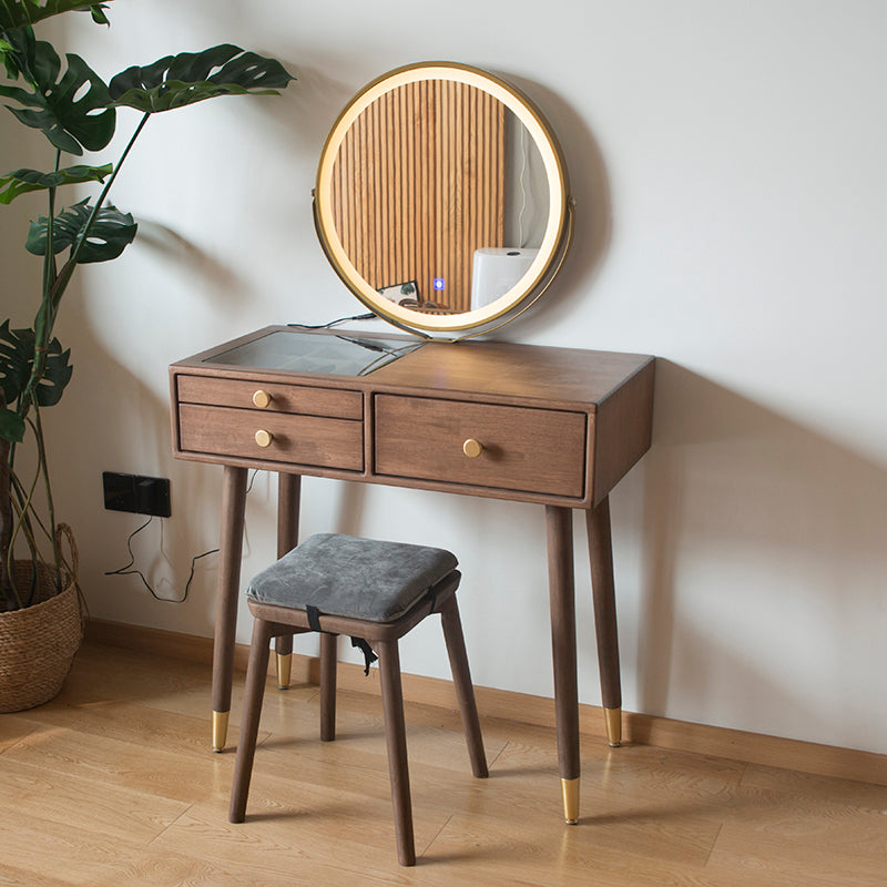 Vanity di trucco contemporaneo con cassetti in legno di gomma marrone