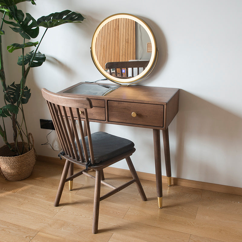 Vanity di trucco contemporaneo con cassetti in legno di gomma marrone