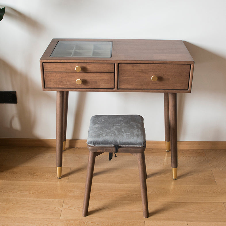 Vanity di trucco contemporaneo con cassetti in legno di gomma marrone