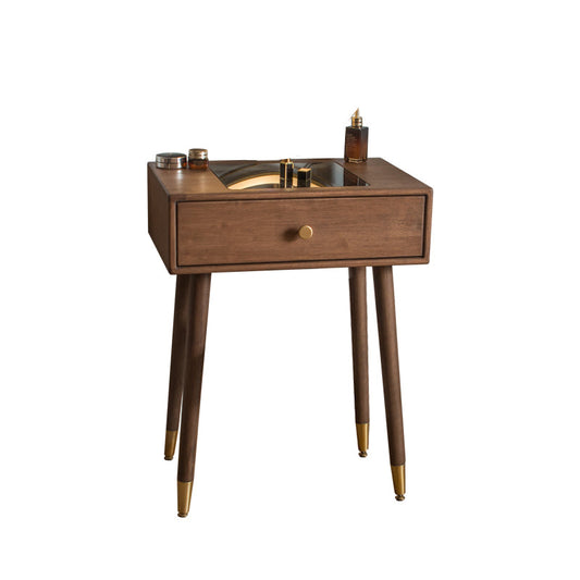 Vanity di trucco contemporaneo con cassetti in legno di gomma marrone